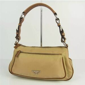 Prada Beige Nylon Leather Shoulder Bag